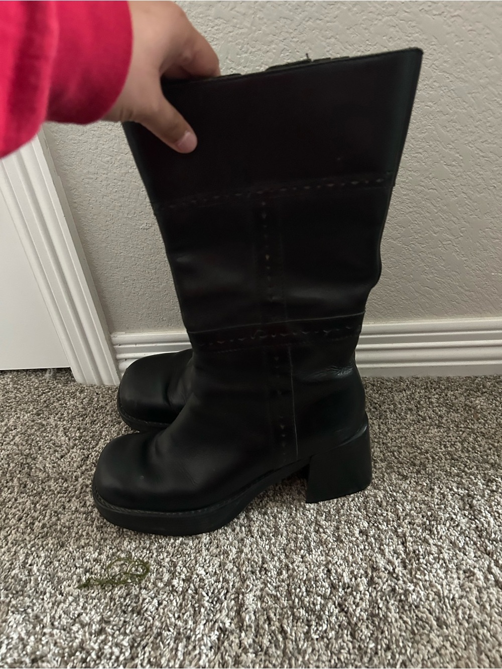 Classic Black Leather Mid-Calf Heel Boots - Picture 3 of 7